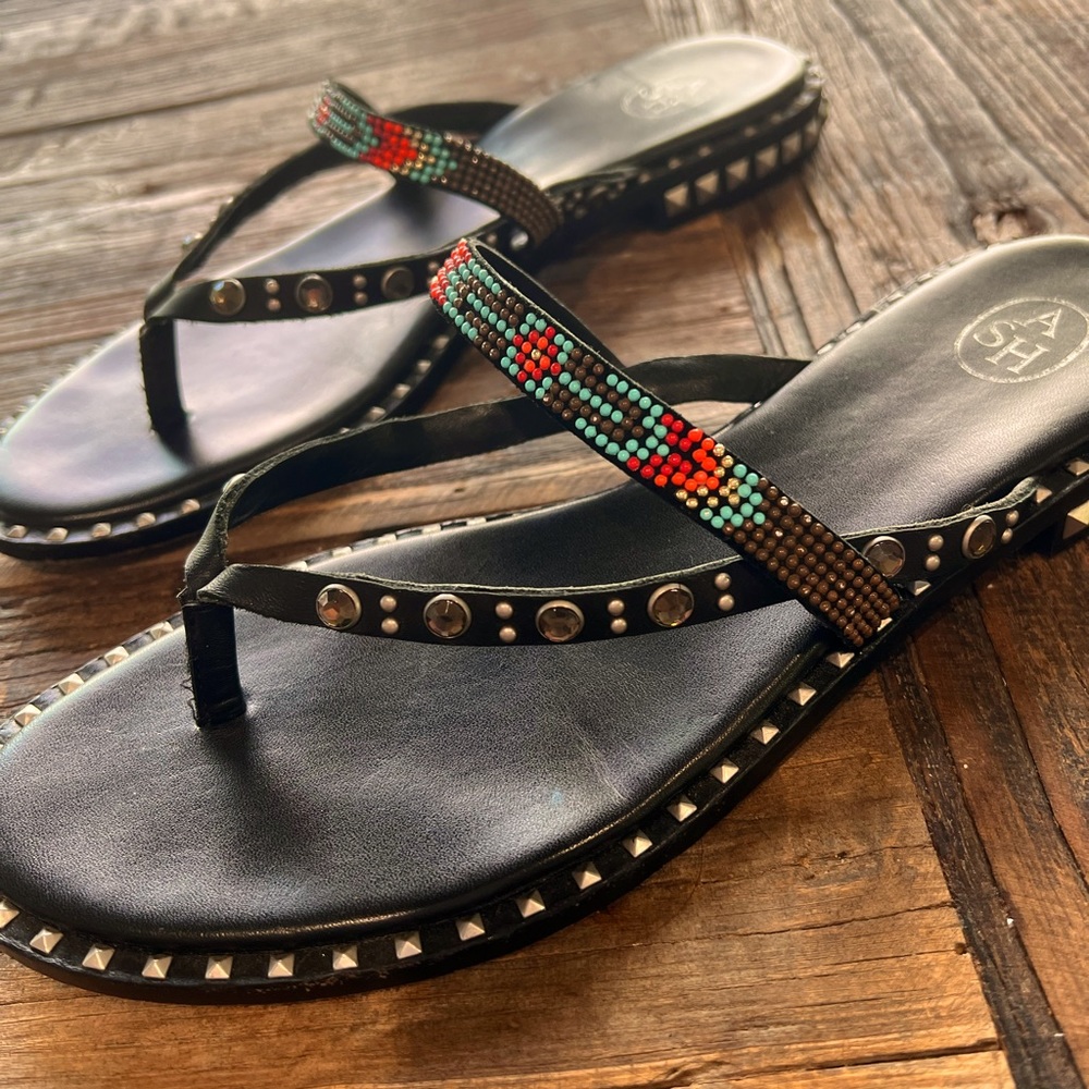 ASH Beaded Studded Boho Sandals EUC size 41/10